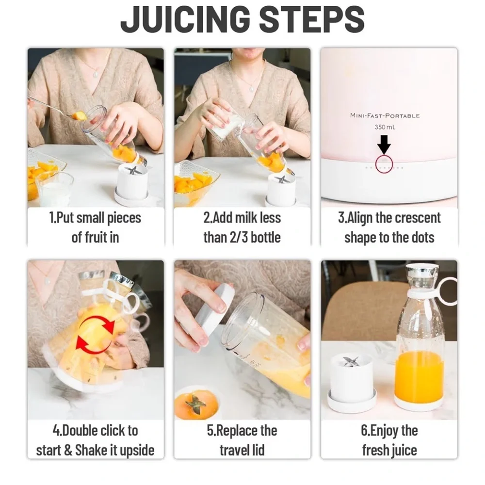 White Portable Blender with Fruit Design 013